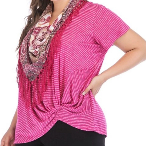 Energe World Wear Bohemian NWOT Pink Boho Striped W/Scarf & Twist Bottom Hem *XL - Picture 5 of 13